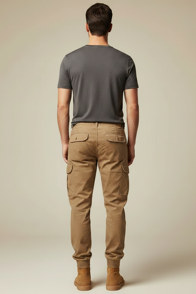 Pantalon Marron Cargo Coton Homme Multipoches Décontracté - Kaki Toile - vue 2