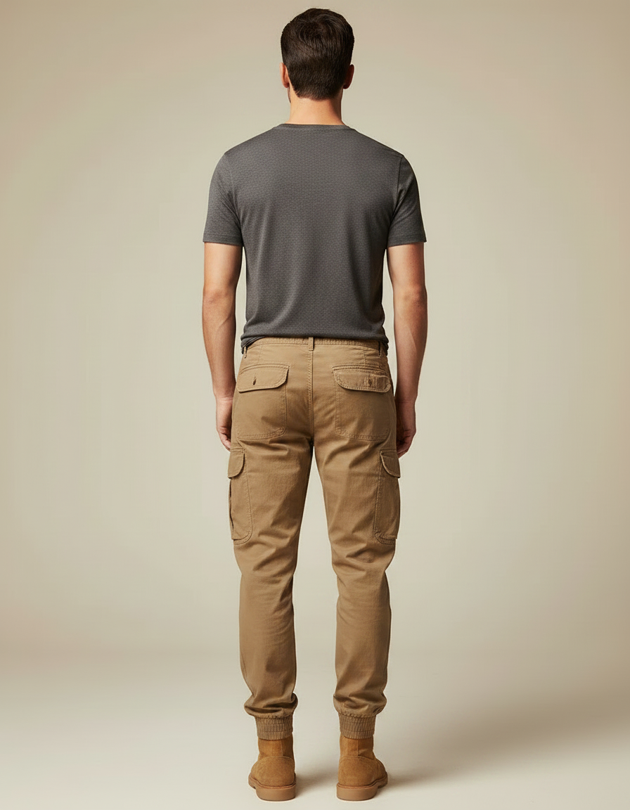 Pantalon Marron Cargo Coton Homme Multipoches Décontracté - Kaki Toile - vue 2