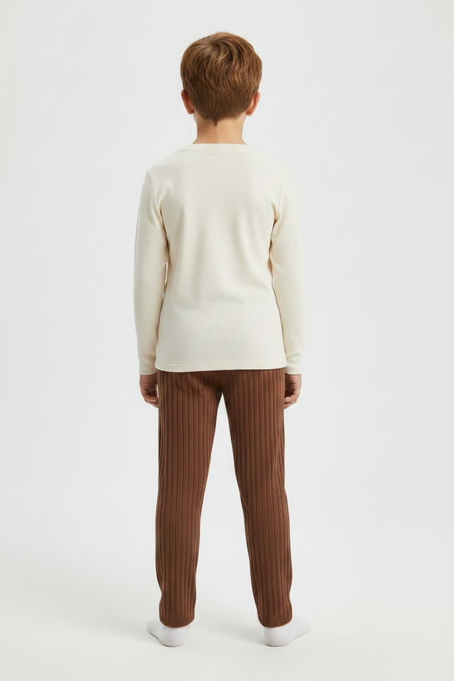 Pantalon Marron Côtelé Élastique Ajusté Enfant - Maille - vue 2