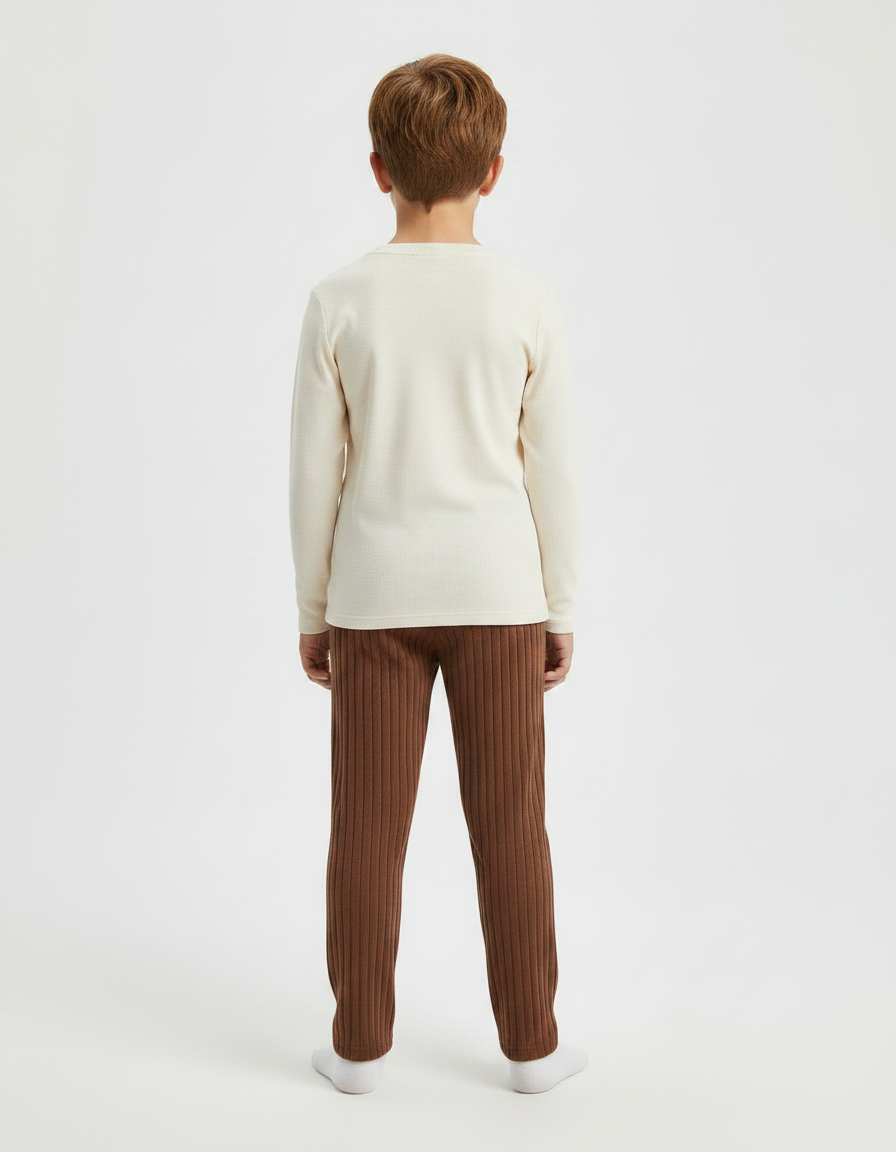 Pantalon Marron Côtelé Élastique Ajusté Enfant - Maille - vue 2