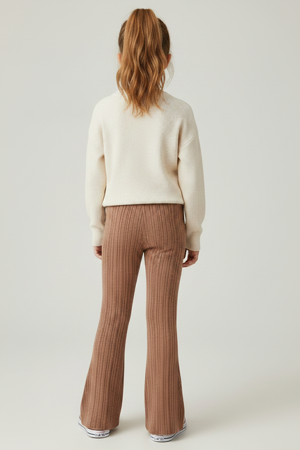 Pantalon Marron Côtelé Tricoté Évasé Enfant Confortable - Maille - vue 2