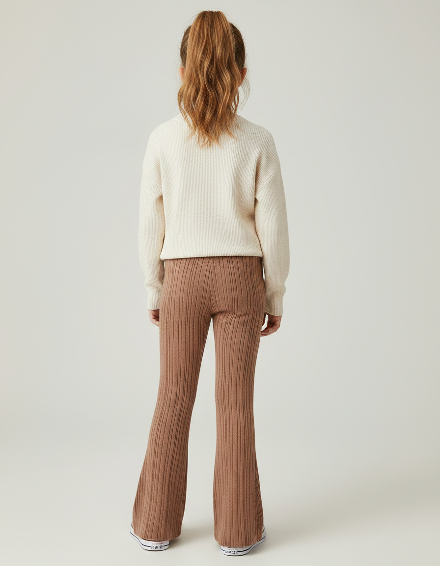 Pantalon Marron Côtelé Tricoté Évasé Enfant Confortable - Maille - vue 2