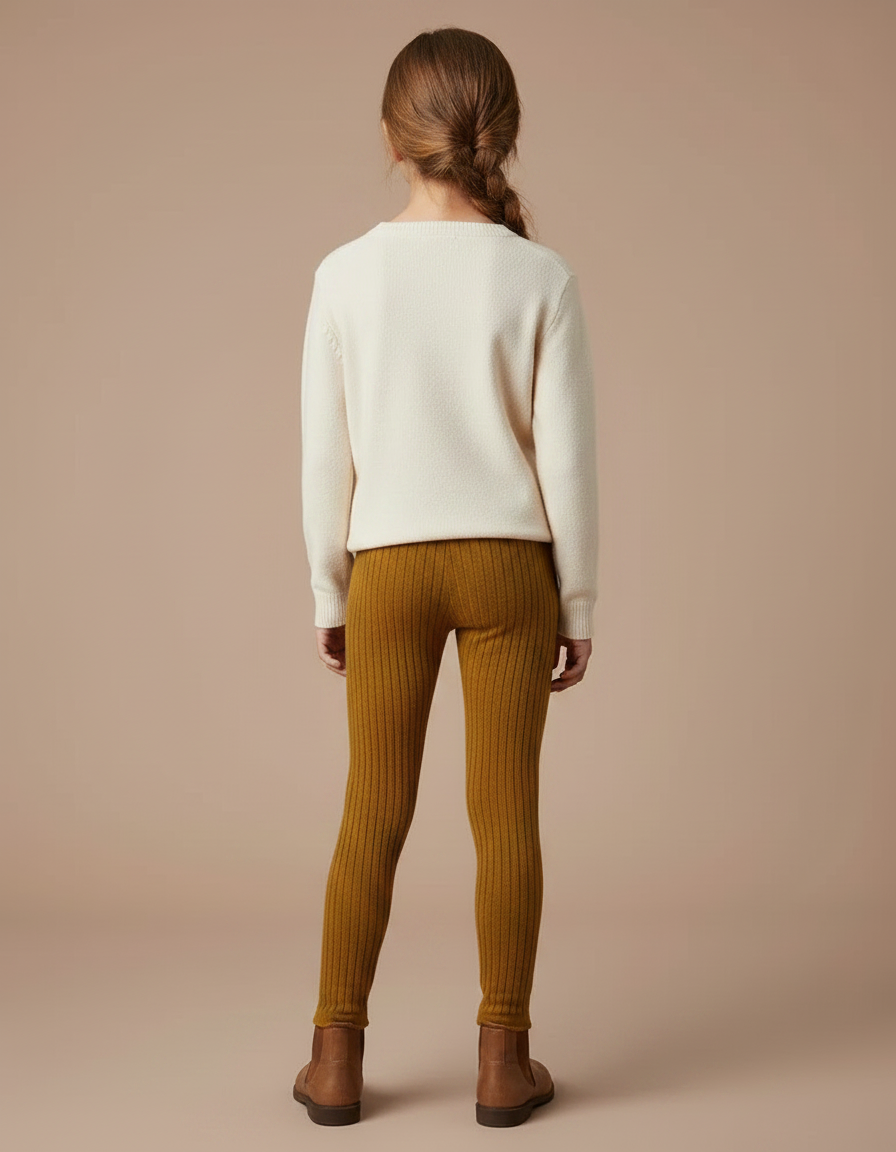 Pantalon Marron Côtelé Tricoté Confortable Enfant - Maille - vue 2