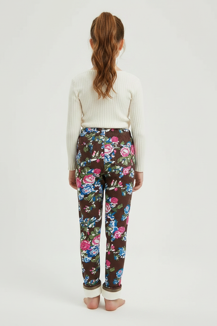 Pantalon Marron Floral Velours Doublé Chaud Fille - vue 2