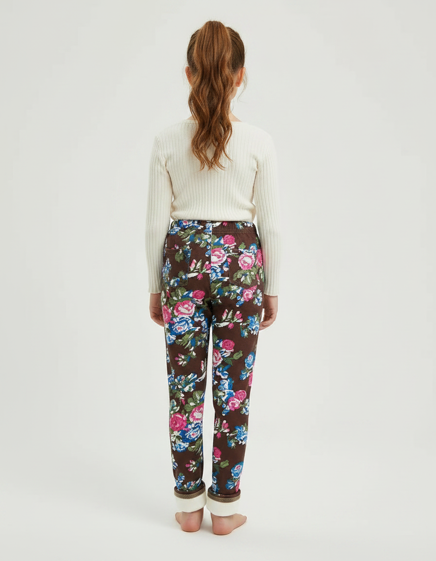 Pantalon Marron Floral Velours Doublé Chaud Fille - vue 2