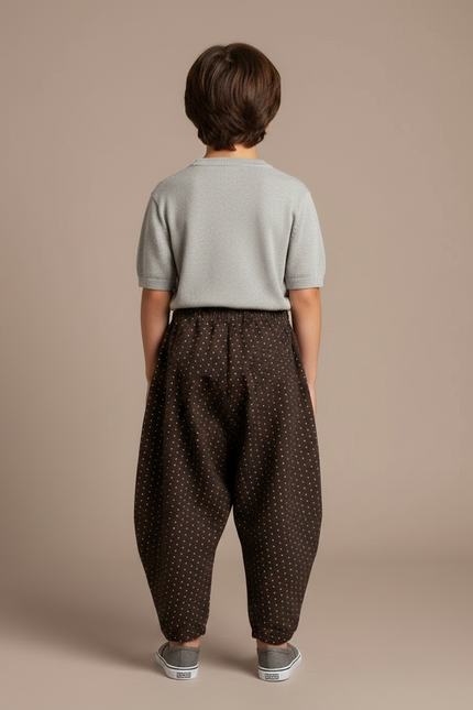 Pantalon Marron Ample Imprimé Points Confortable Garçon - Coton - vue 2