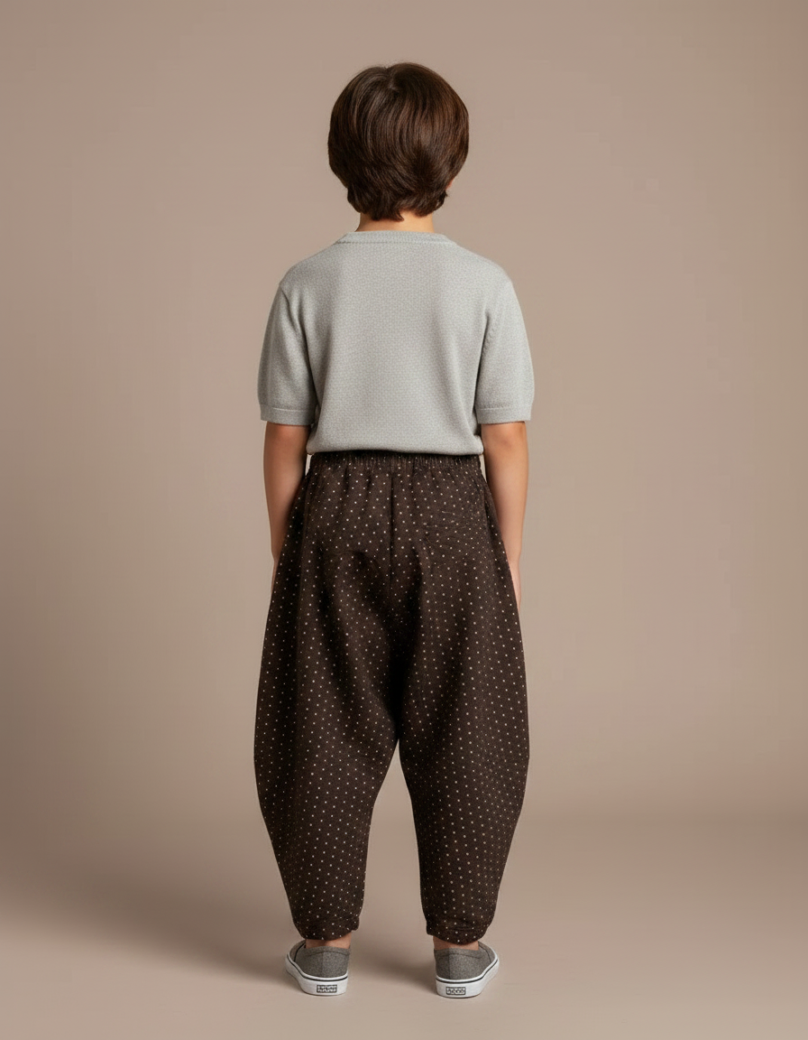 Pantalon Marron Ample Imprimé Points Confortable Garçon - Coton - vue 2