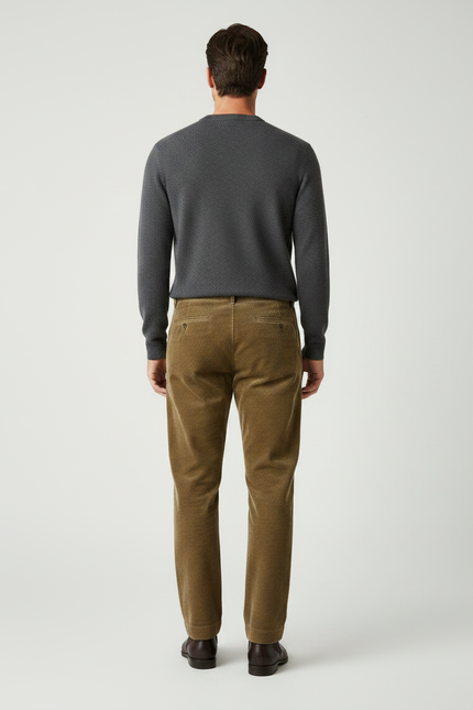 Pantalon Marron Côtelé Droit Vintage Décontracté Homme - Camel Cordé - vue 2