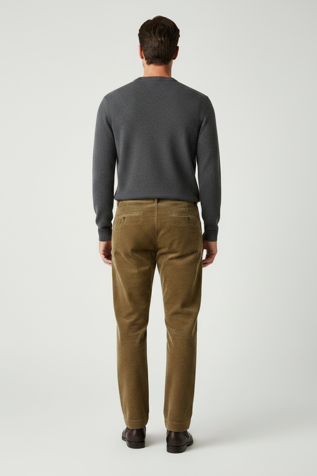 Pantalon Marron Côtelé Droit Vintage Décontracté Homme - Camel Cordé - vue 2
