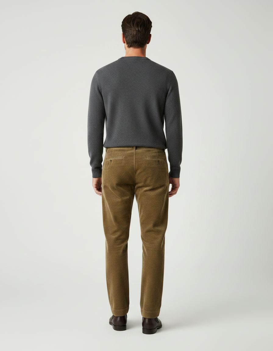 Pantalon Marron Côtelé Droit Vintage Décontracté Homme - Camel Cordé - vue 2