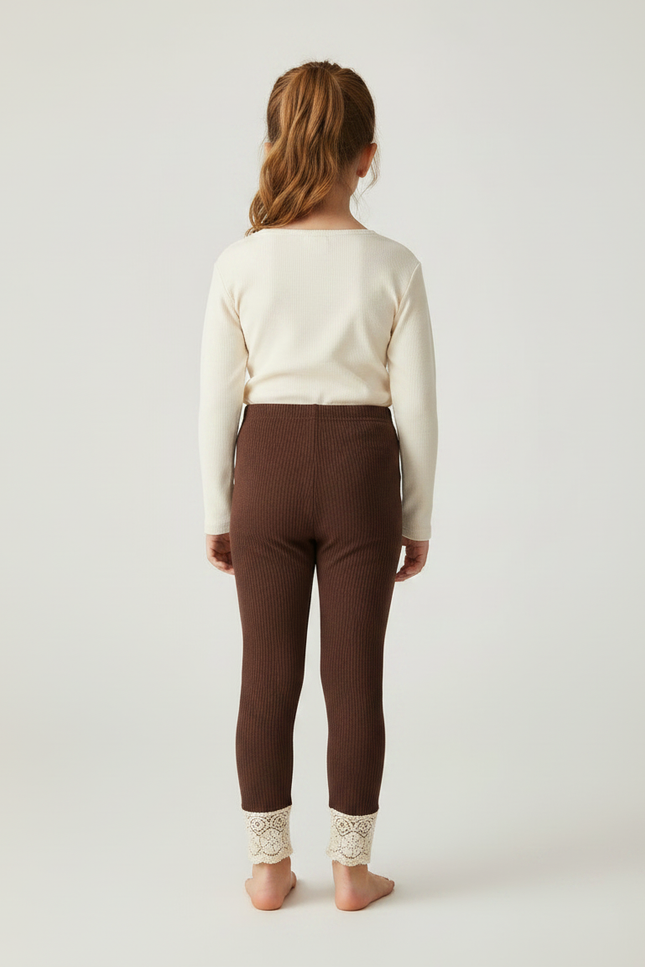 Pantalon Dentelle Marron - Maille - vue 2