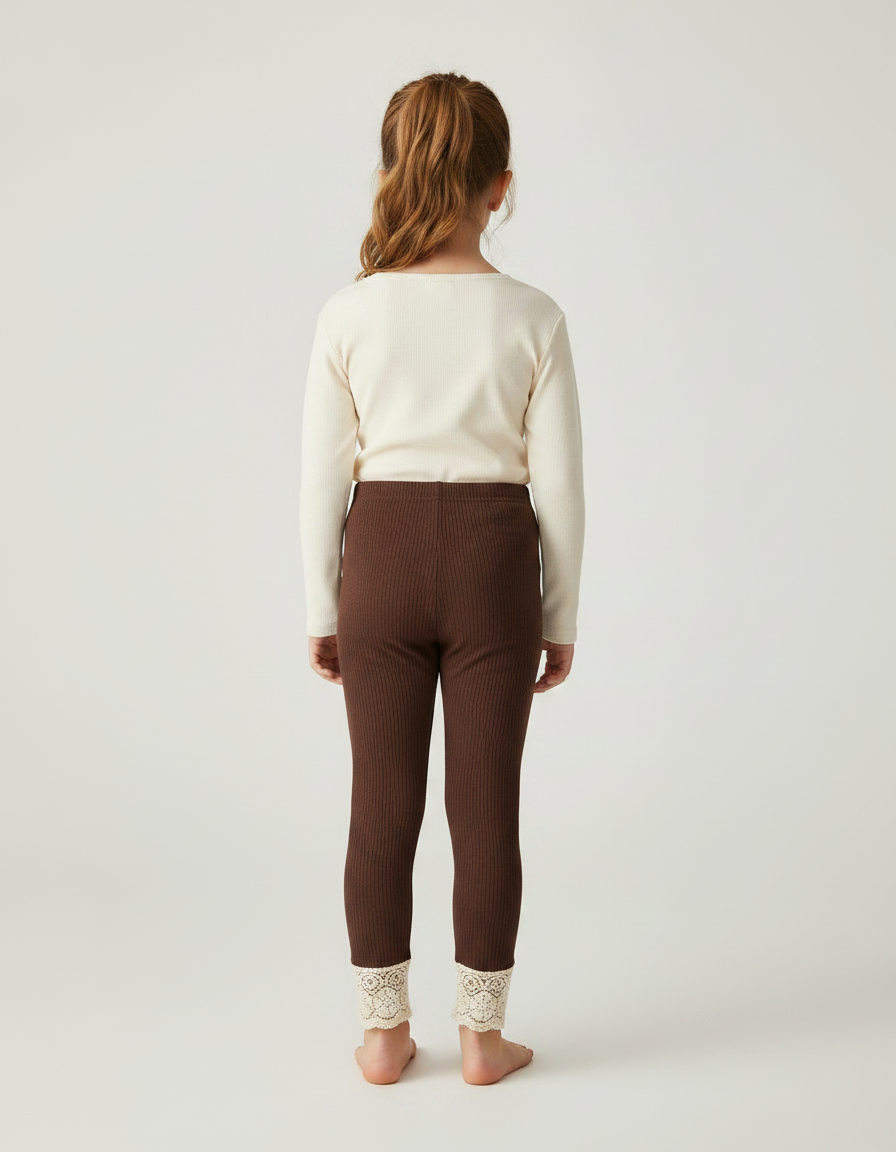 Pantalon Dentelle Marron - Maille - vue 2