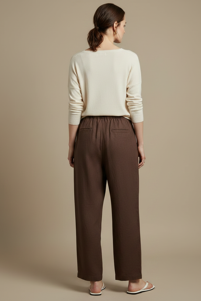 Pantalon Marron Ample Lin Cordon Femme - vue 2