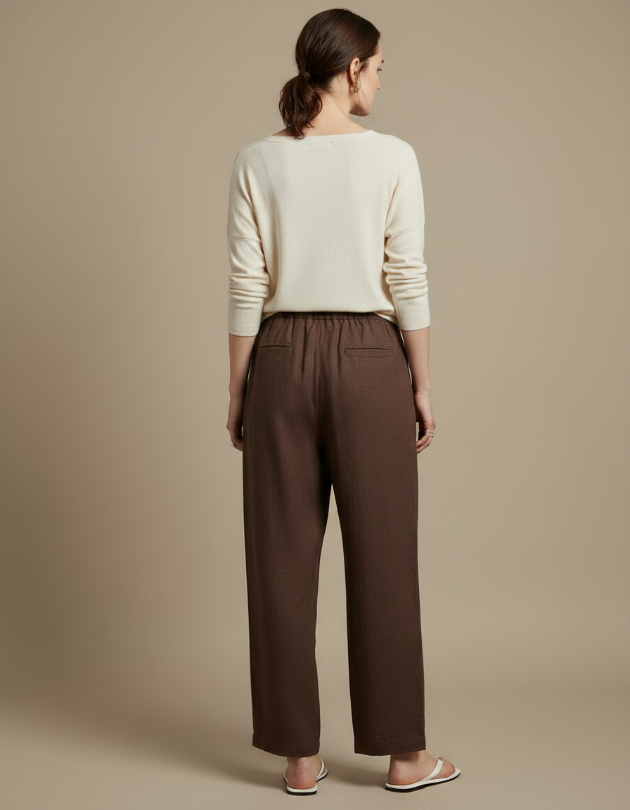 Pantalon Marron Ample Lin Cordon Femme - vue 2