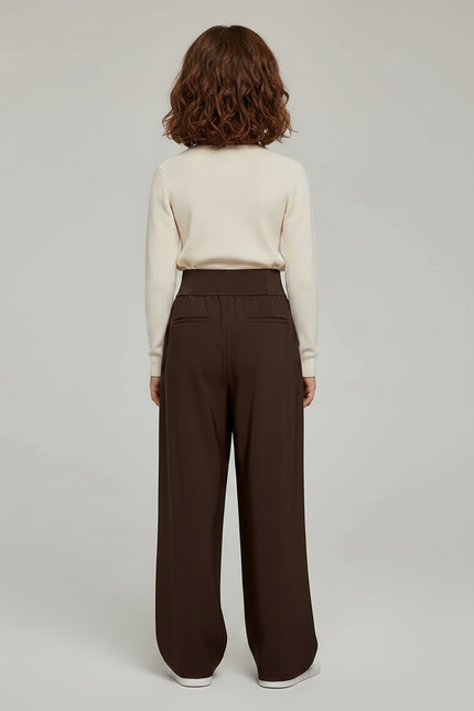 Pantalon Marron Ample Plissé Droit Décontracté Enfant - Polyester - vue 2