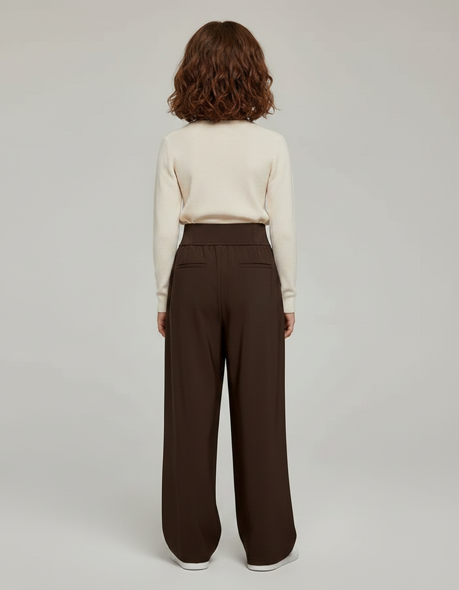Pantalon Marron Ample Plissé Droit Décontracté Enfant - Polyester - vue 2