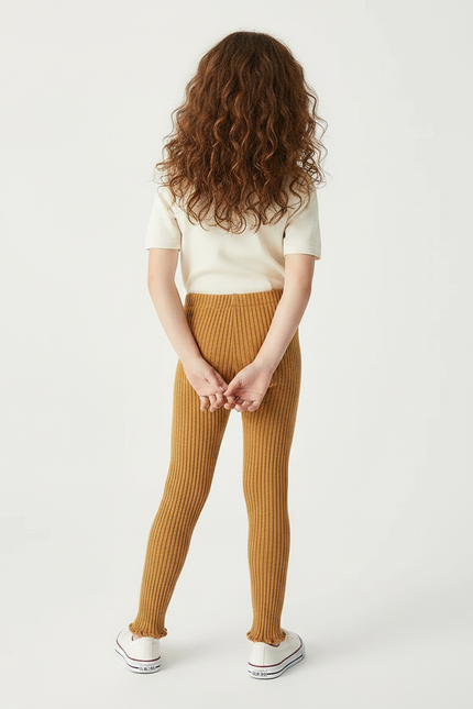 Pantalon Marron Côtelé Tricoté Enfant Confortable - Camel Maille - vue 2