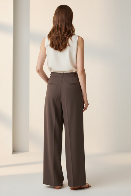 Pantalon Marron Fluide Ample Élégant Femme - Viscose - vue 2