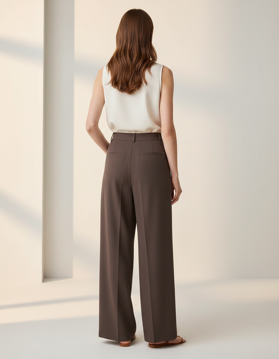 Pantalon Marron Fluide Ample Élégant Femme - Viscose - vue 2