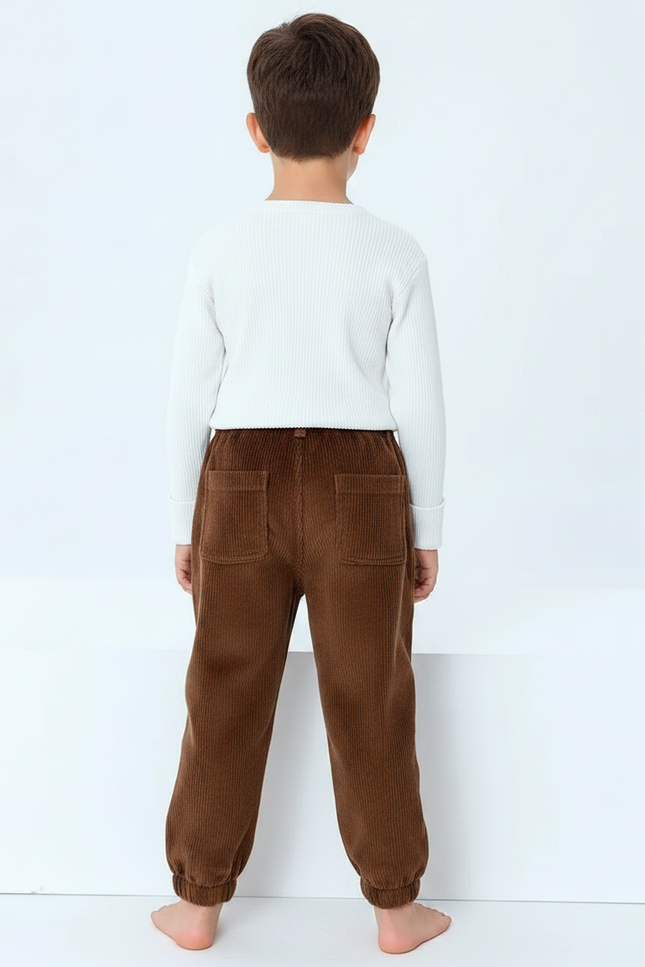 Pantalon Marron Côtelé Ample Élastique Enfant - Cordé - vue 2
