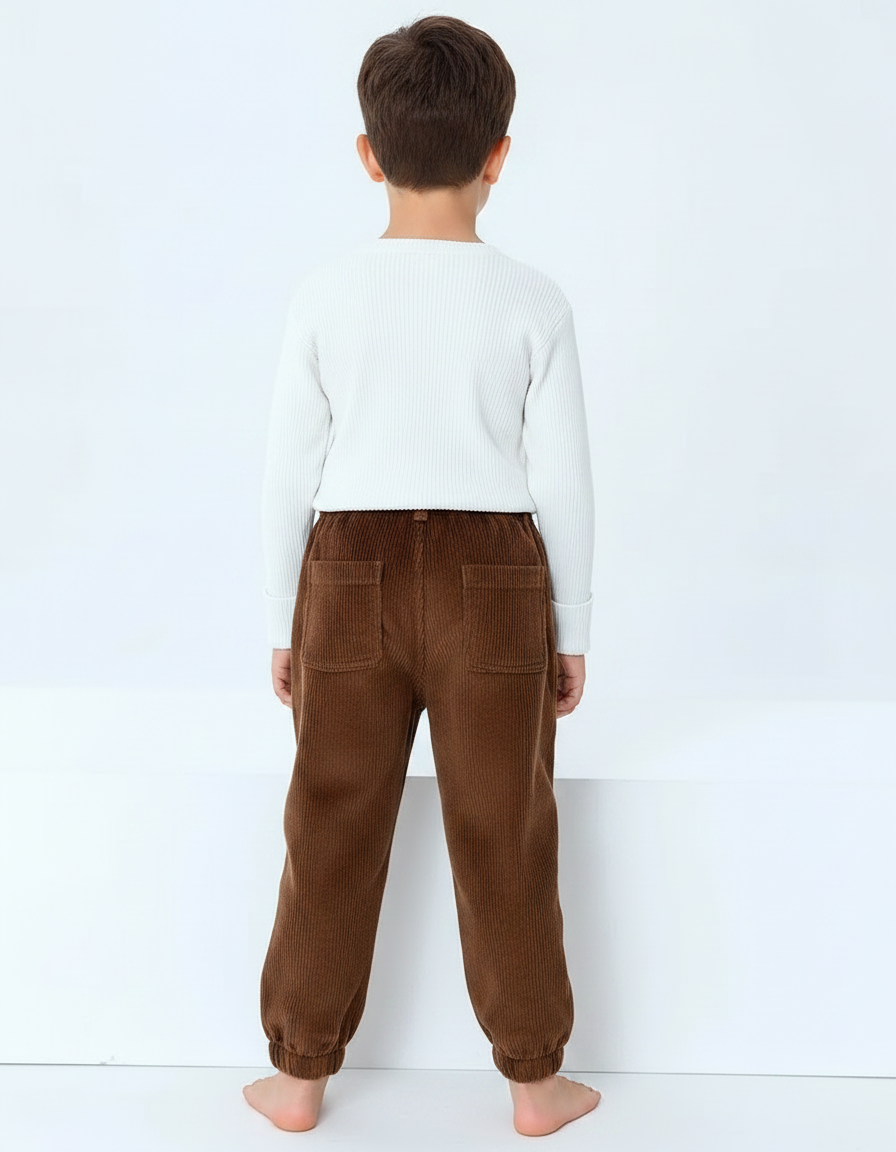 Pantalon Marron Côtelé Ample Élastique Enfant - Cordé - vue 2