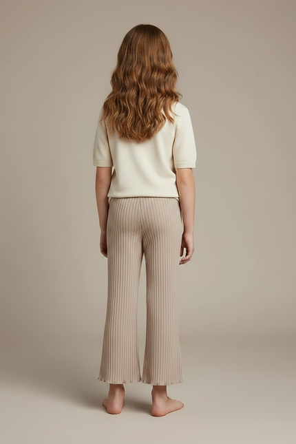 Pantalon Marron Côtelé Évasé Confortable Enfant - Beige Maille - vue 2