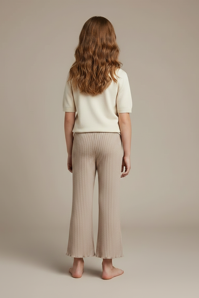 Pantalon Marron Côtelé Évasé Confortable Enfant - Beige Maille - vue 2