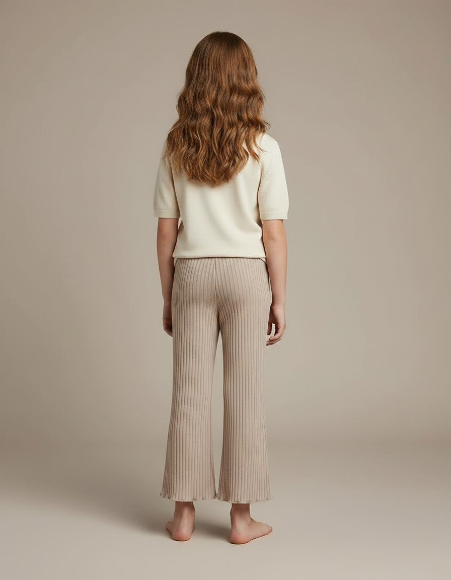 Pantalon Marron Côtelé Évasé Confortable Enfant - Beige Maille - vue 2