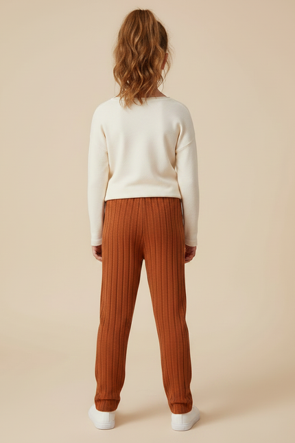 Pantalon Marron Côtelé Ample Maille Confortable Enfant - vue 2