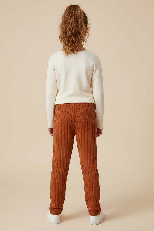 Pantalon Marron Côtelé Ample Maille Confortable Enfant - vue 2