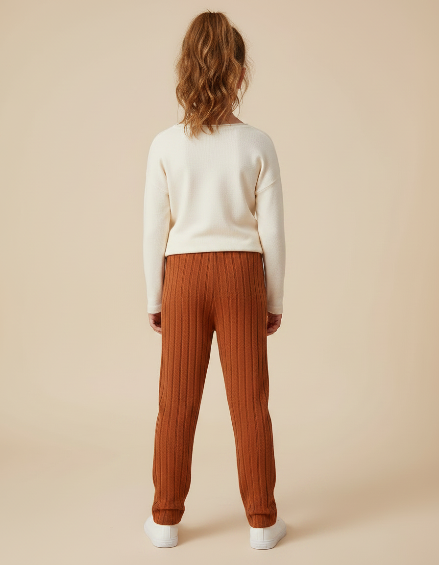 Pantalon Marron Côtelé Ample Maille Confortable Enfant - vue 2