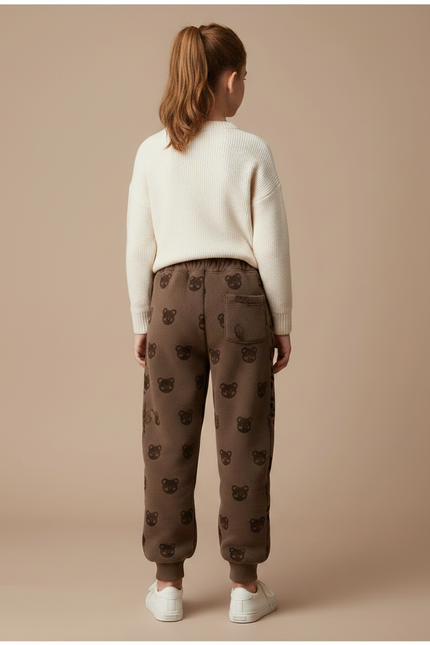 Pantalon Marron Polaire Chaud Enfant Motifs Ours - Molleton - vue 2