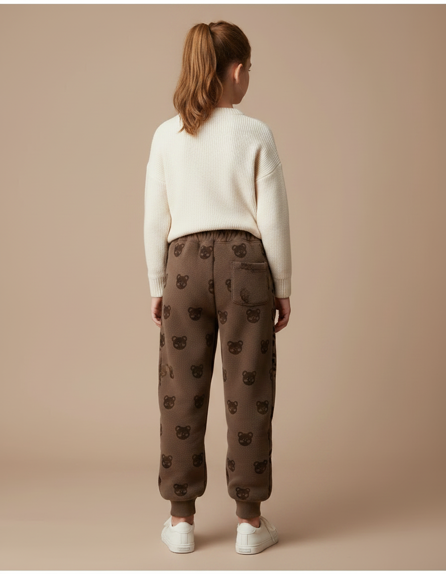 Pantalon Marron Polaire Chaud Enfant Motifs Ours - Molleton - vue 2