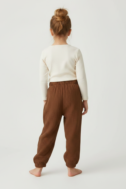 Pantalon Marron Coton Gaufré Ample Enfant - vue 2
