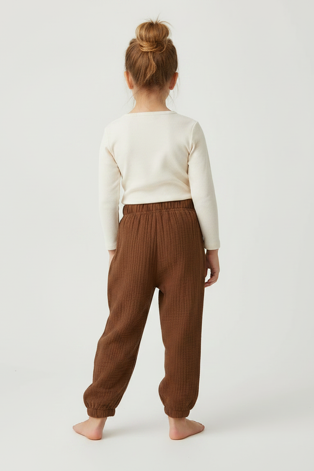 Pantalon Marron Coton Gaufré Ample Enfant - vue 2