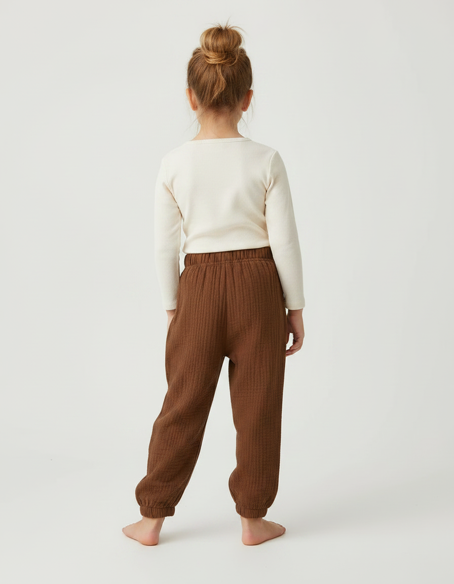 Pantalon Marron Coton Gaufré Ample Enfant - vue 2