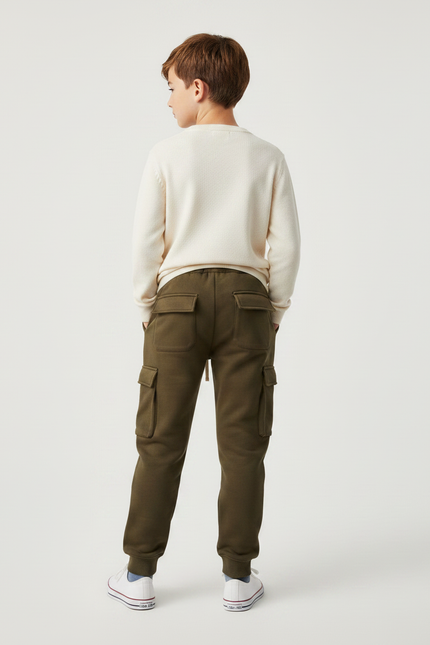 Pantalon Marron Cargo Molletonné Ample Enfant - Kaki - vue 2