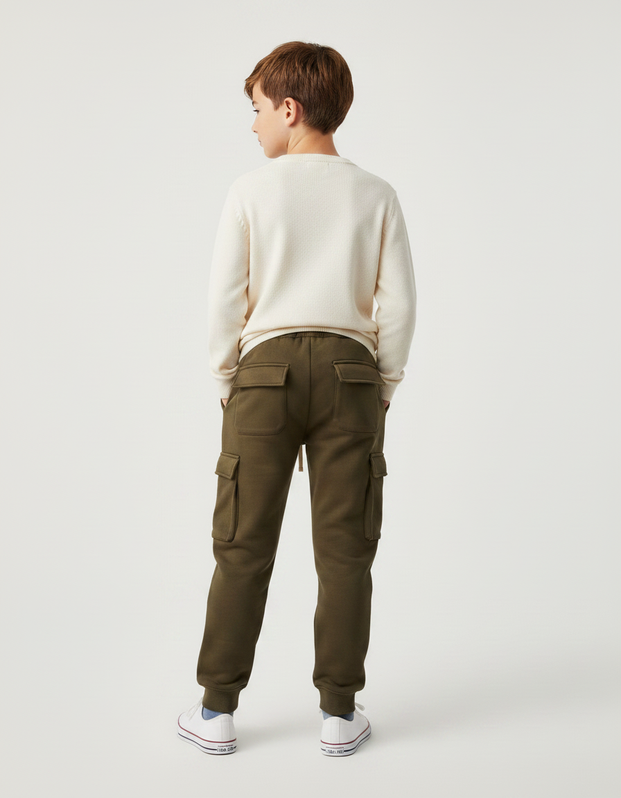 Pantalon Marron Cargo Molletonné Ample Enfant - Kaki - vue 2