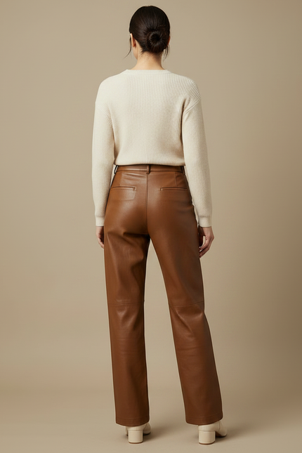 Pantalon Marron Cuir Simili Ample Décontracté Femme - Simili cuir - vue 2