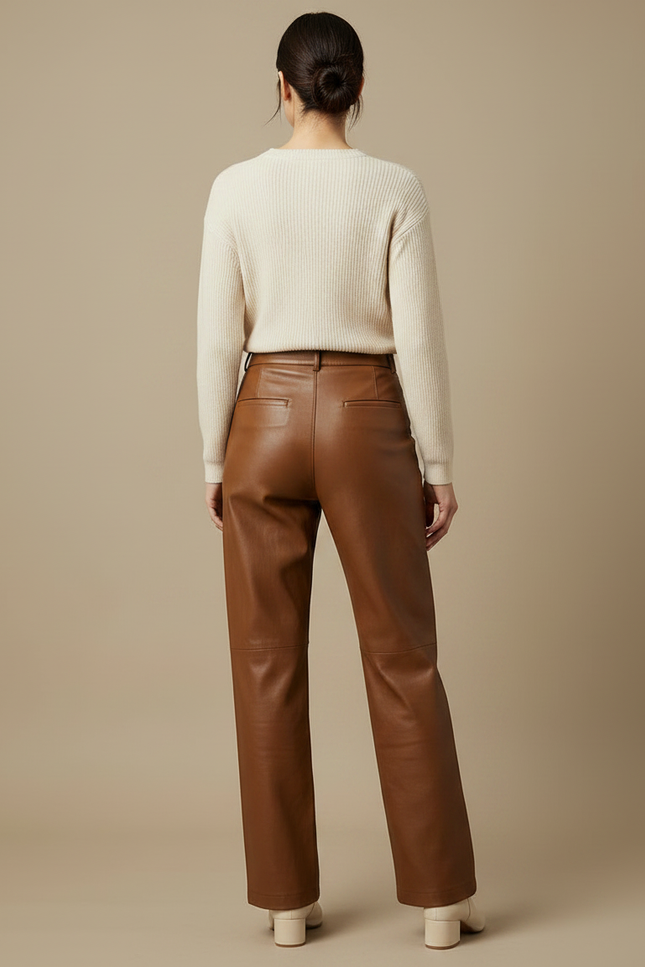 Pantalon Marron Cuir Simili Ample Décontracté Femme - Simili cuir - vue 2