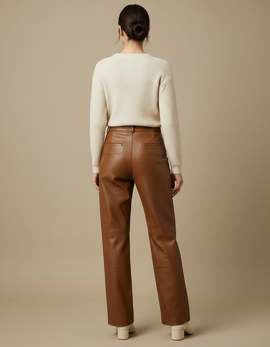 Pantalon Marron Cuir Simili Ample Décontracté Femme - Simili cuir - vue 2