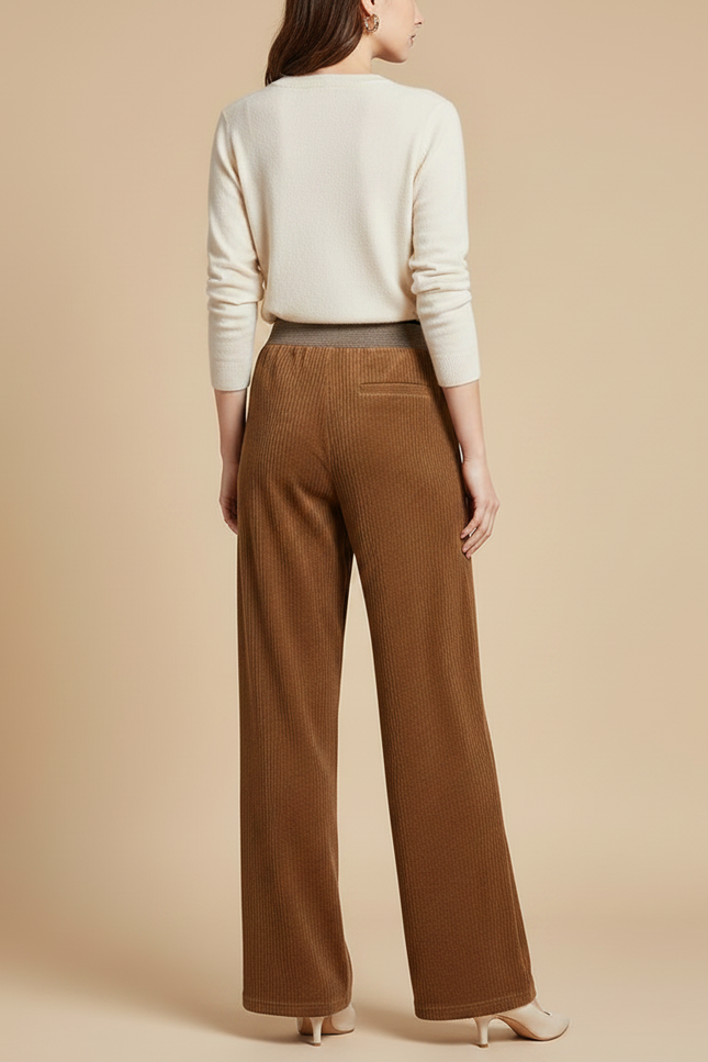 Pantalon Marron Côtelé Droit Ample Décontracté Hiver - Cordé - vue 2