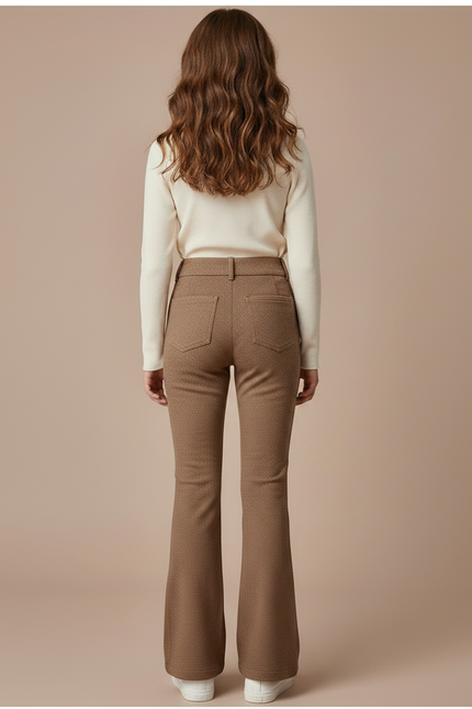Pantalon Marron Évasé Taille Haute Motif Discret - Tweed - vue 2