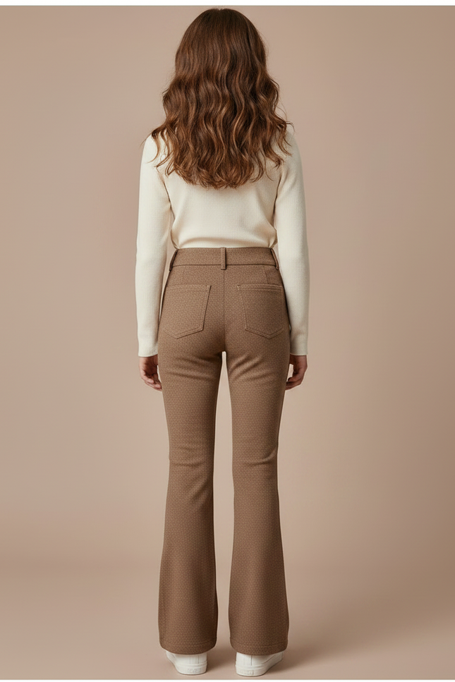 Pantalon Marron Évasé Taille Haute Motif Discret - Tweed - vue 2