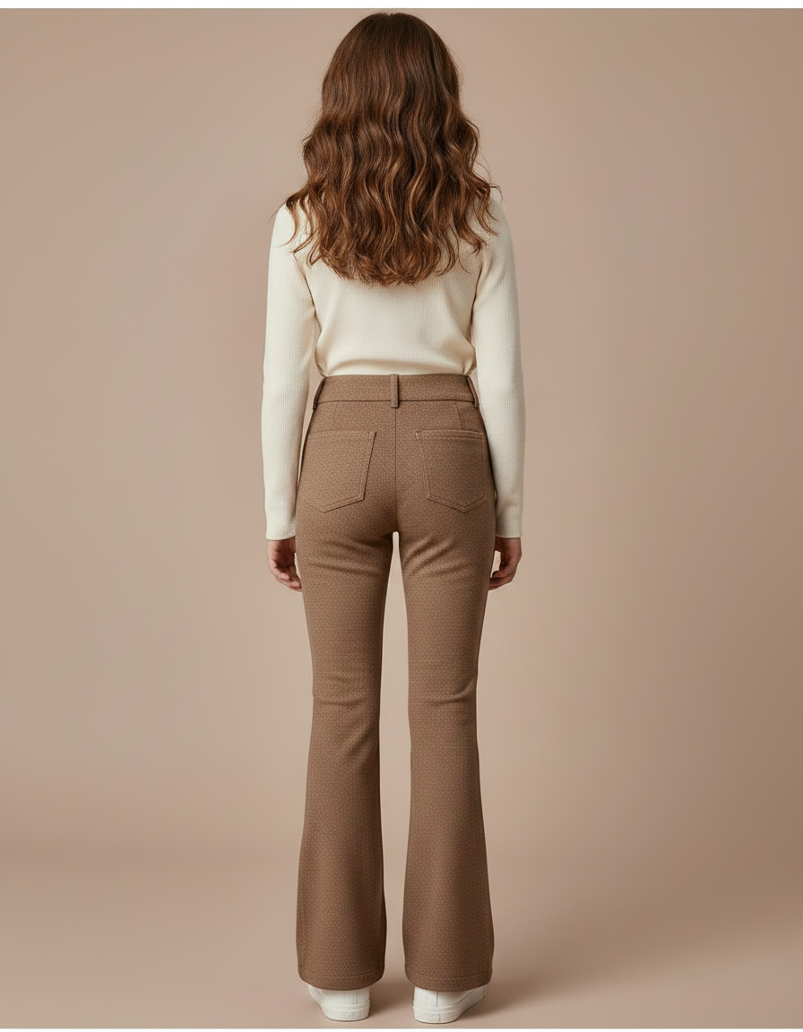 Pantalon Marron Évasé Taille Haute Motif Discret - Tweed - vue 2