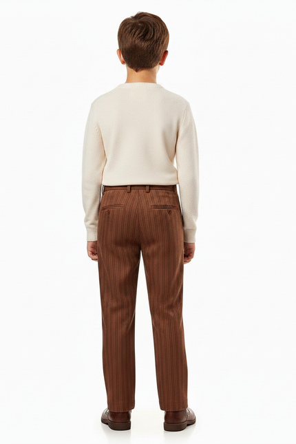 Pantalon Marron Plissé Rayé Enfant Élégant Décontracté - Polyester - vue 2