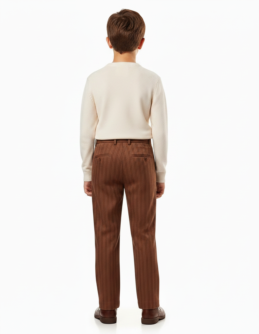 Pantalon Marron Plissé Rayé Enfant Élégant Décontracté - Polyester - vue 2