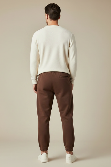 Pantalon Marron Jogging Molleton Décontracté Homme Cordon - vue 2