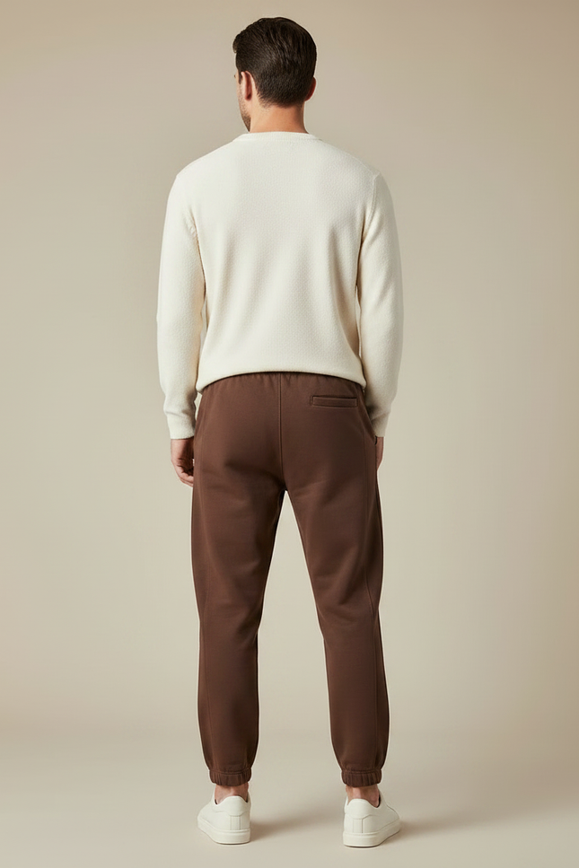 Pantalon Marron Jogging Molleton Décontracté Homme Cordon - vue 2