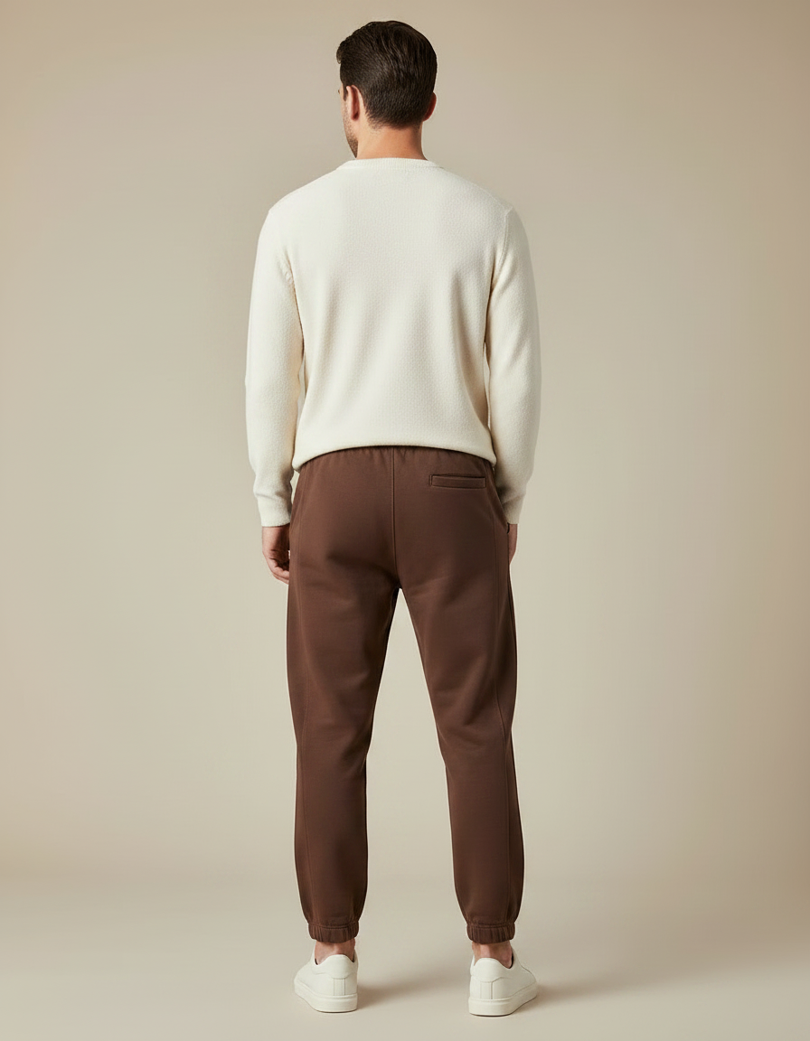 Pantalon Marron Jogging Molleton Décontracté Homme Cordon - vue 2